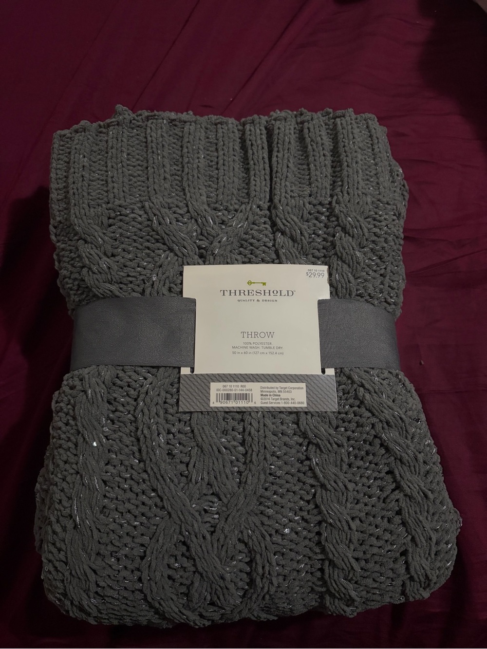 Threshold Charcoal Cable Knit Throw with Metallic Accent
